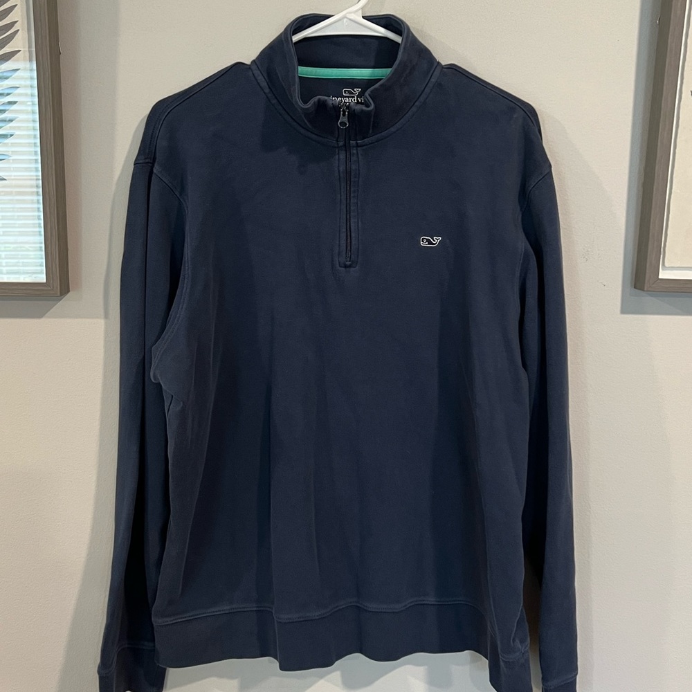 VINEYARD VINES 1/4 Zip Cotton Sweater Pullover Blue Large